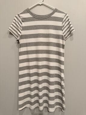 SO Kohls Grey & White Striped Ribbed T-Shirt Dress Loungewear Casual Size S